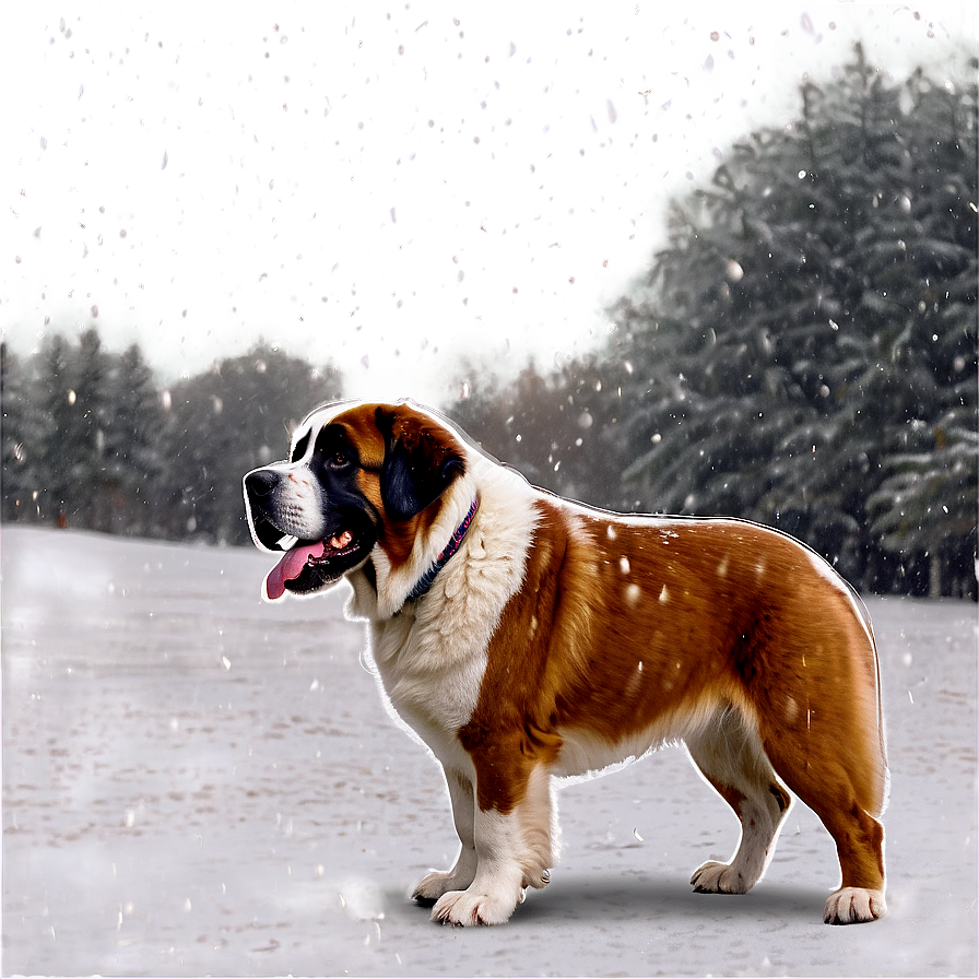 St Bernard Enjoying Snowfall Png Mye