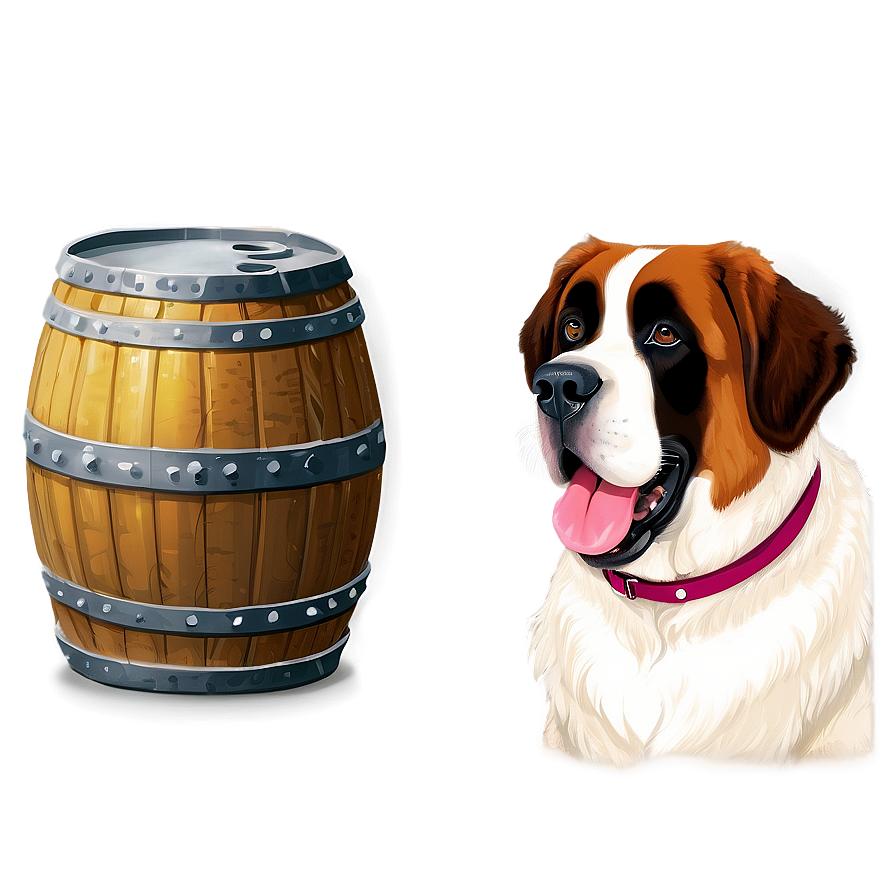 St Bernard With Keg Collar Png Hmb