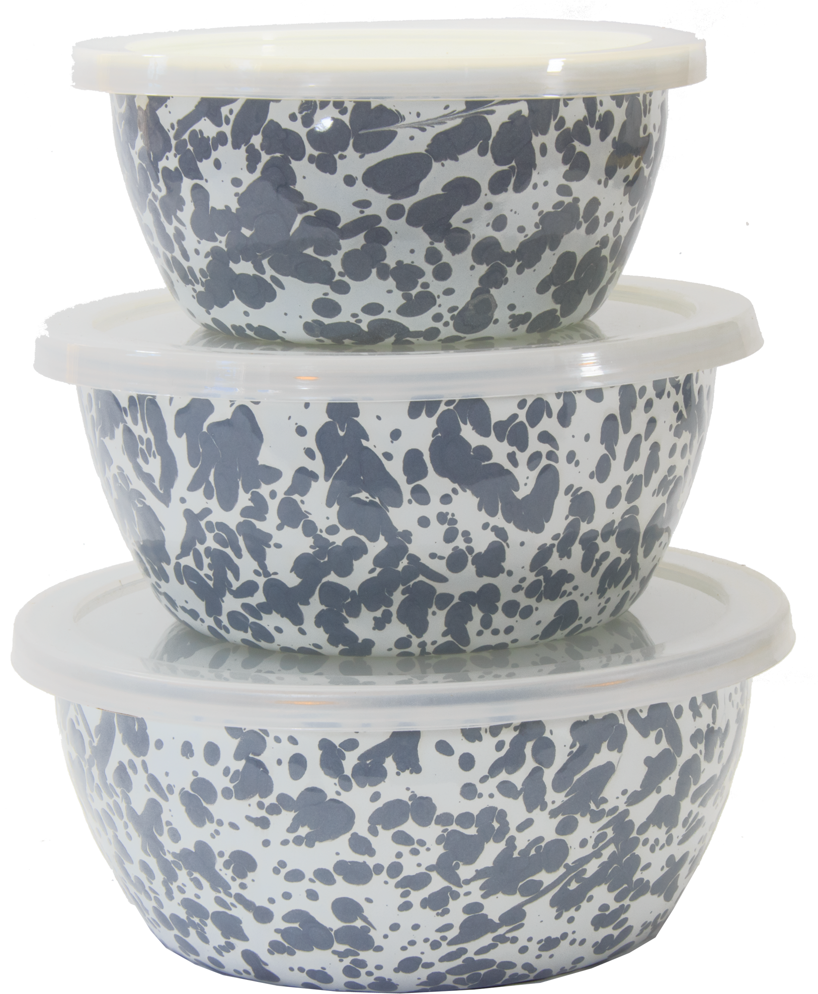 Stacked Speckled Bowls With Lids