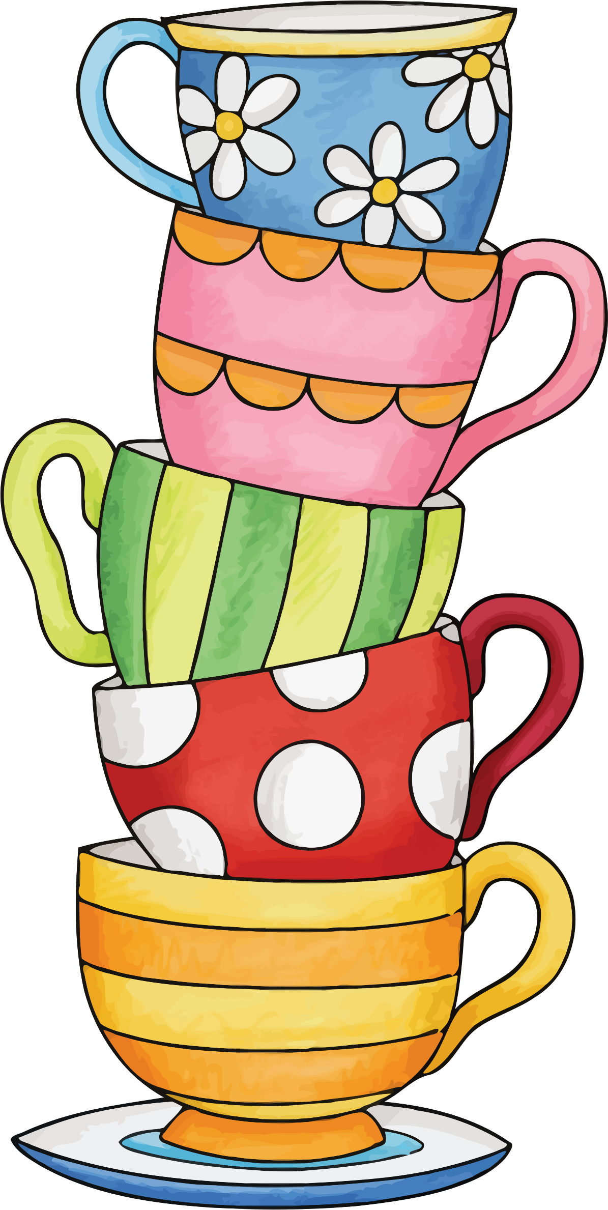 Stacked Teacups Colorful Illustration