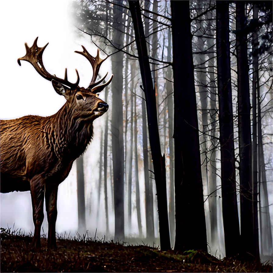 Stag In Foggy Forest Png Trj24