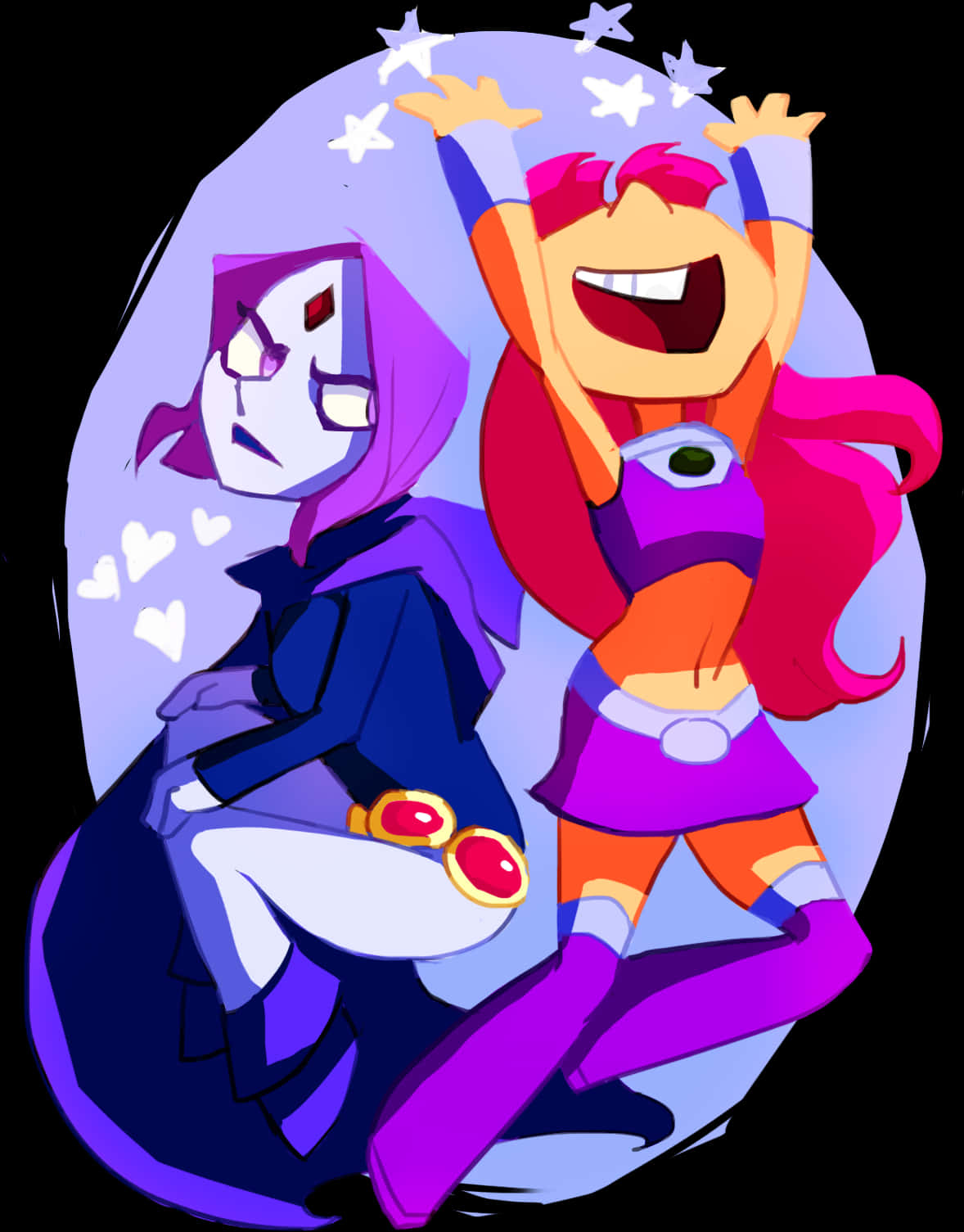 Starfireand Raven Cartoon Illustration