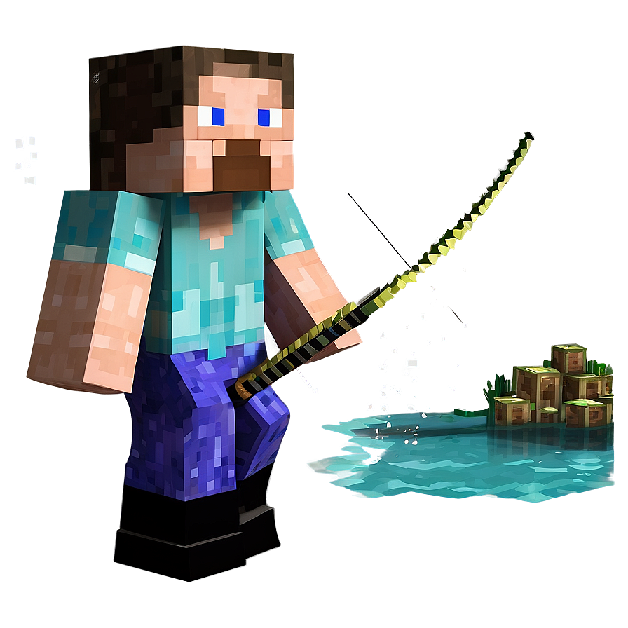 Steve Fishing Minecraft Scene Png Bpv6