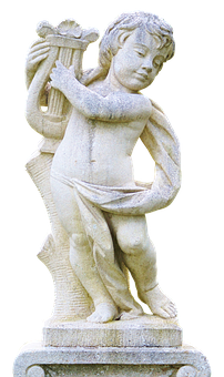 Stone Angel Statue Playing Harp