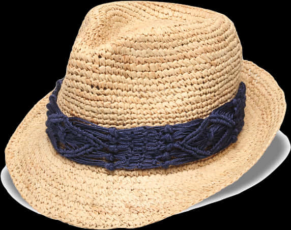 Straw Fedora Hatwith Blue Band