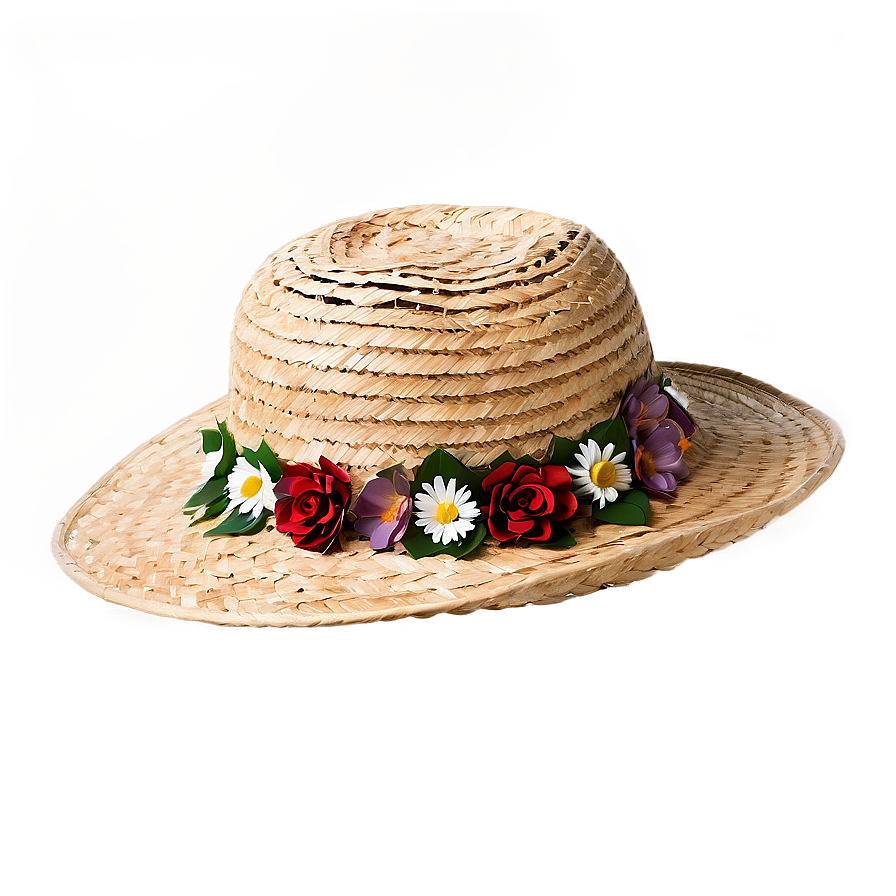 Straw Hat With Flowers Png Ltl91