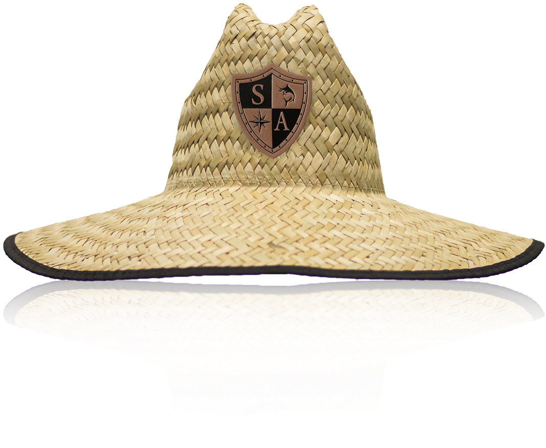 Straw Hatwith Black Trimand Shield Emblem