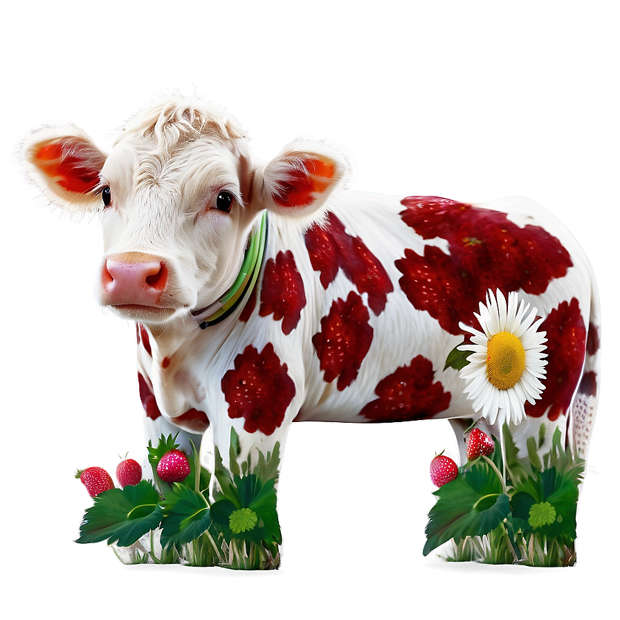 Strawberry Cow With Flowers Png Sgd