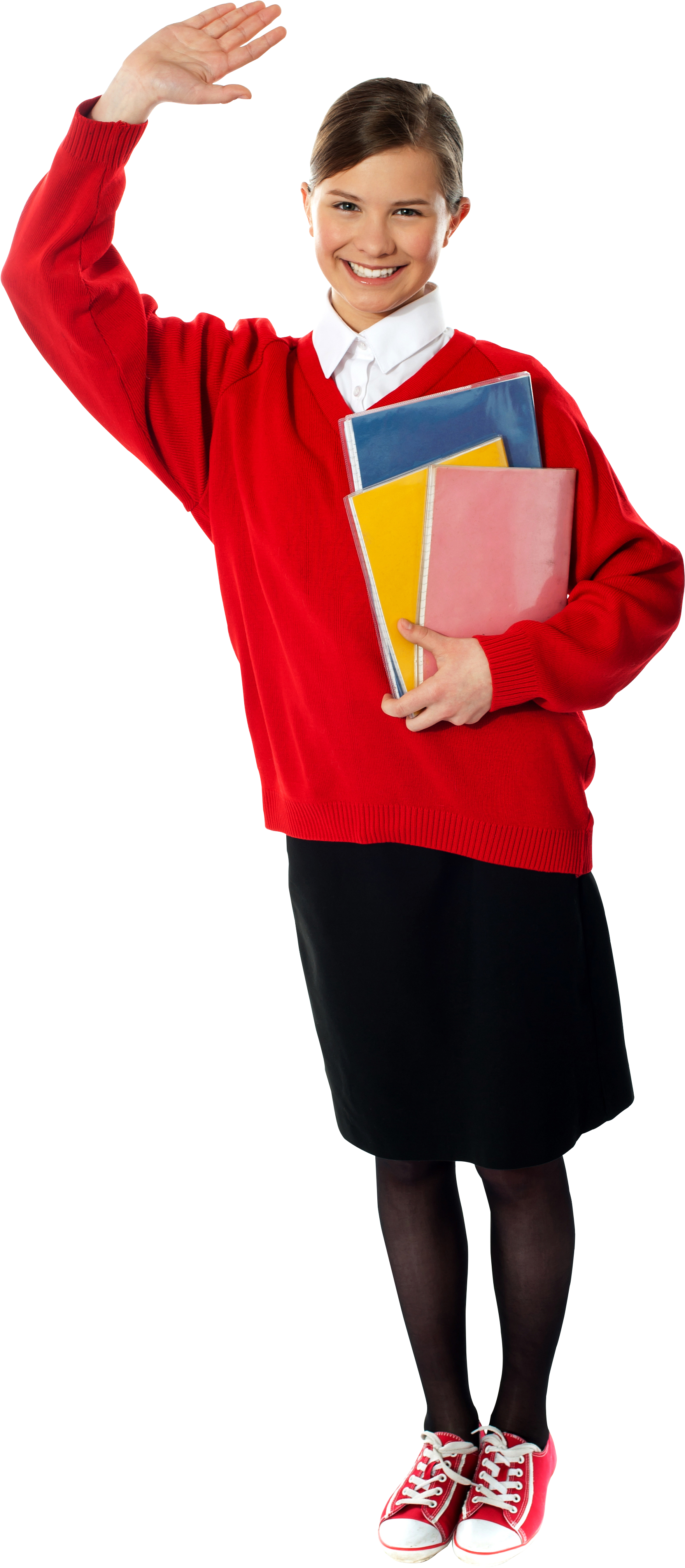 Student Waving Hello With Books