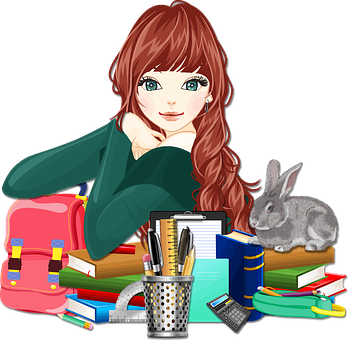 Student With Books And Bunny