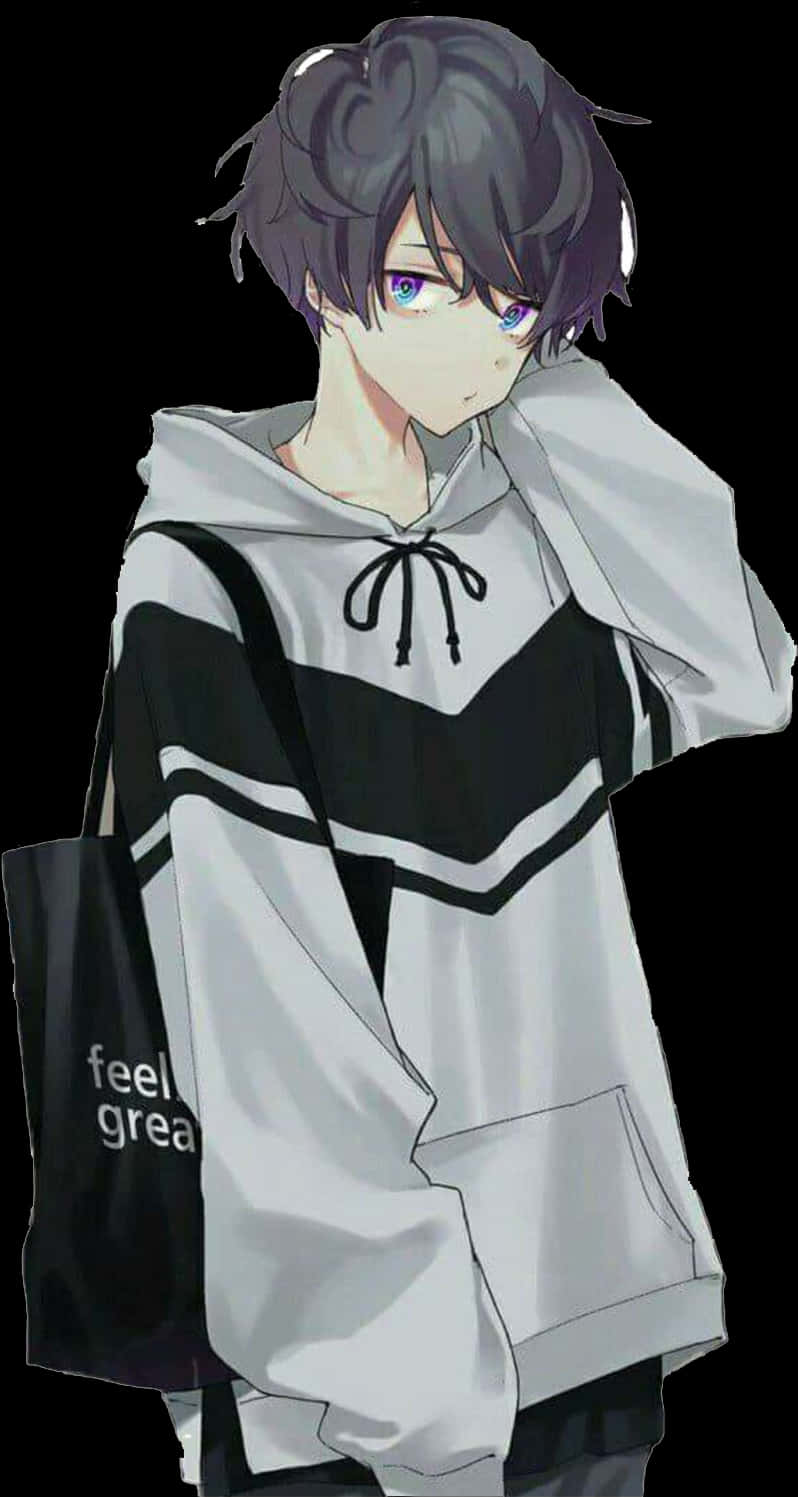 Stylish Anime Boywith Hoodieand Tote Bag