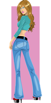 Stylish Cartoon Girlin Blue Jeans