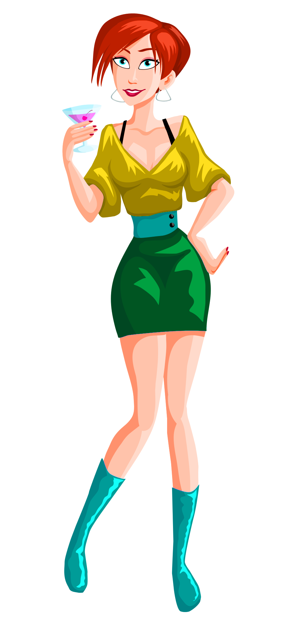 Stylish Cartoon Womanwith Cocktail