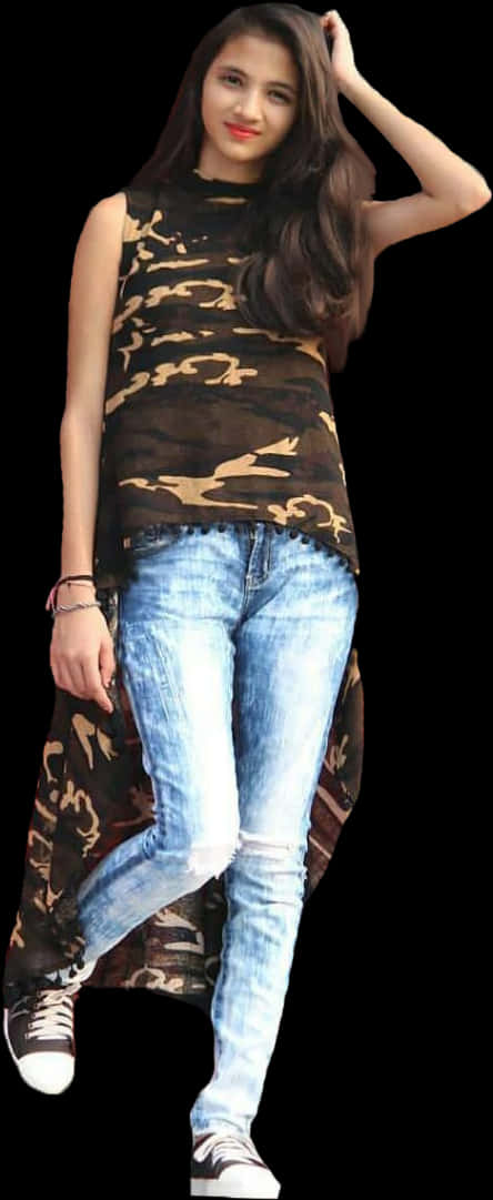 Stylish Indian Girlin Camouflage Top