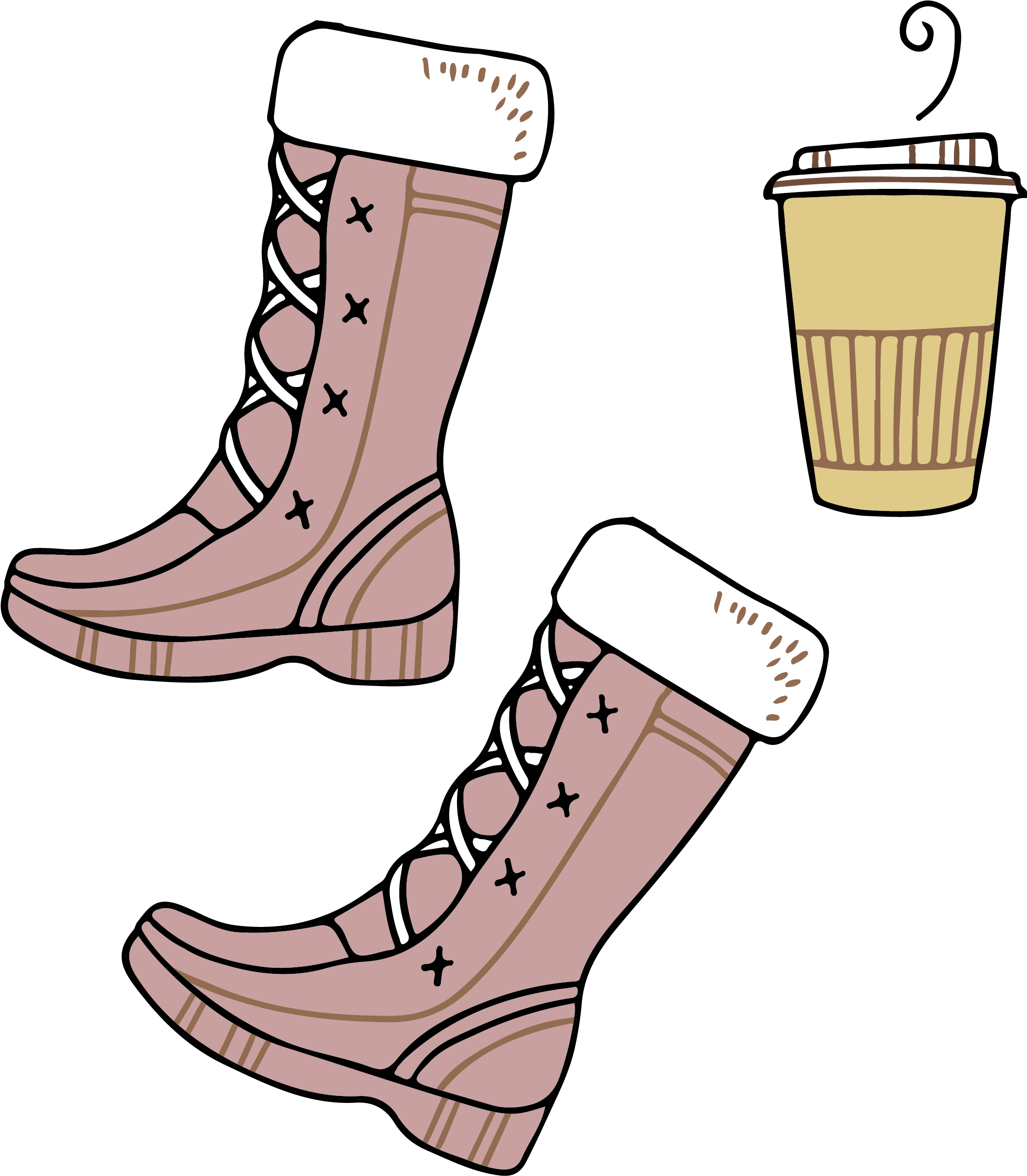 Stylish Pink Lace Up Bootsand Coffee Cup