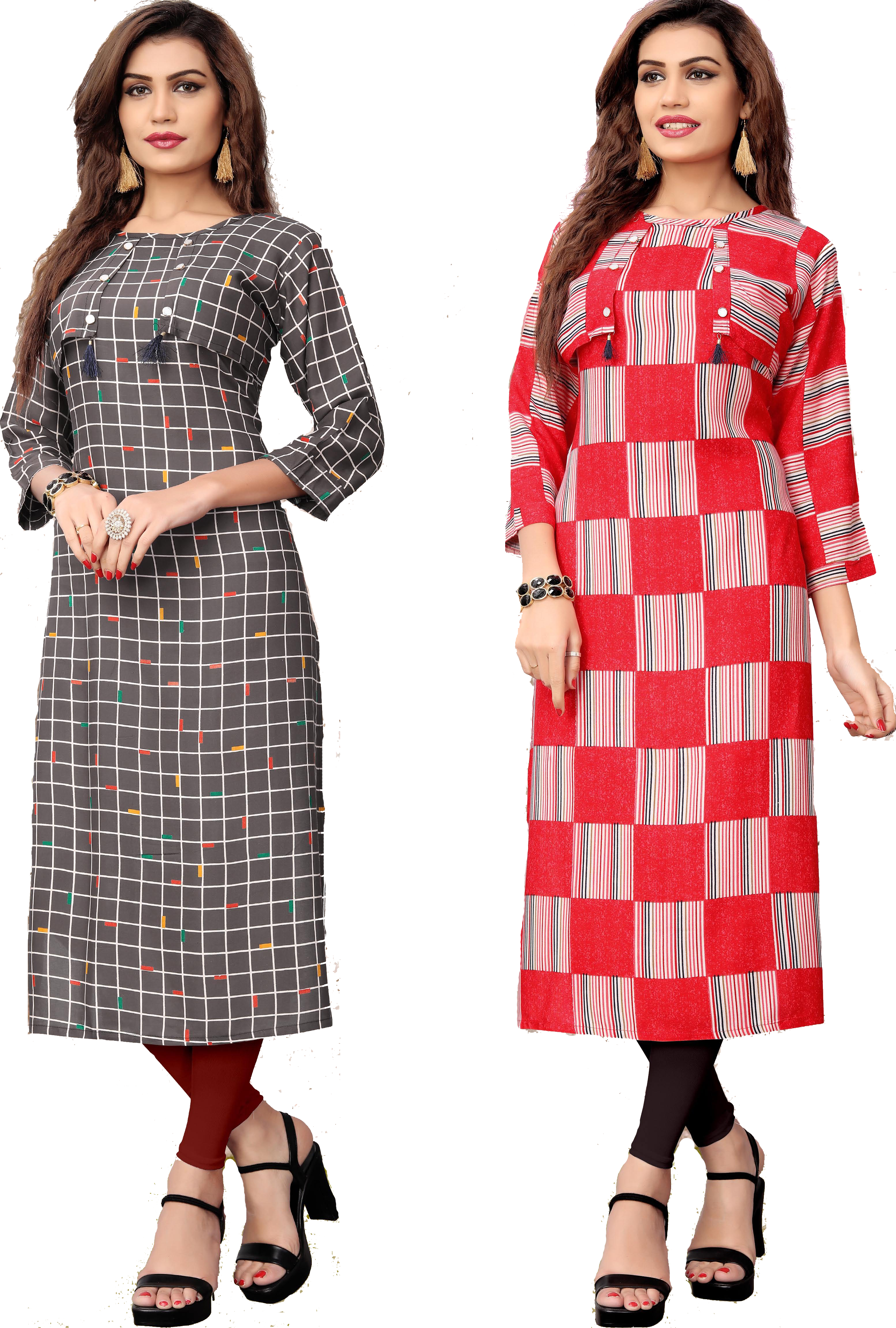 Stylish Womenin Plaid Kurtis