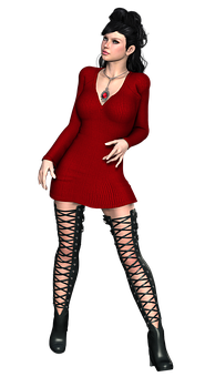 Stylish3 D Modelin Red Dress