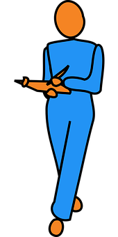 Stylized Blue Figure Holding Scissors