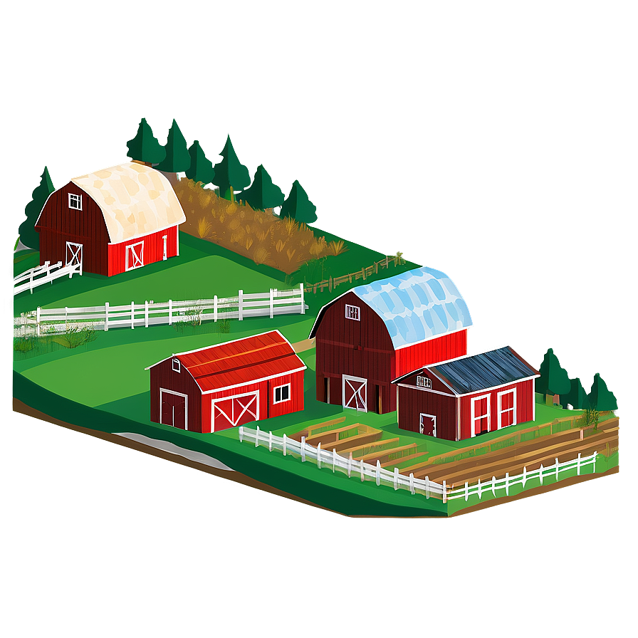 Stylized Farm And Fields Png Frw39