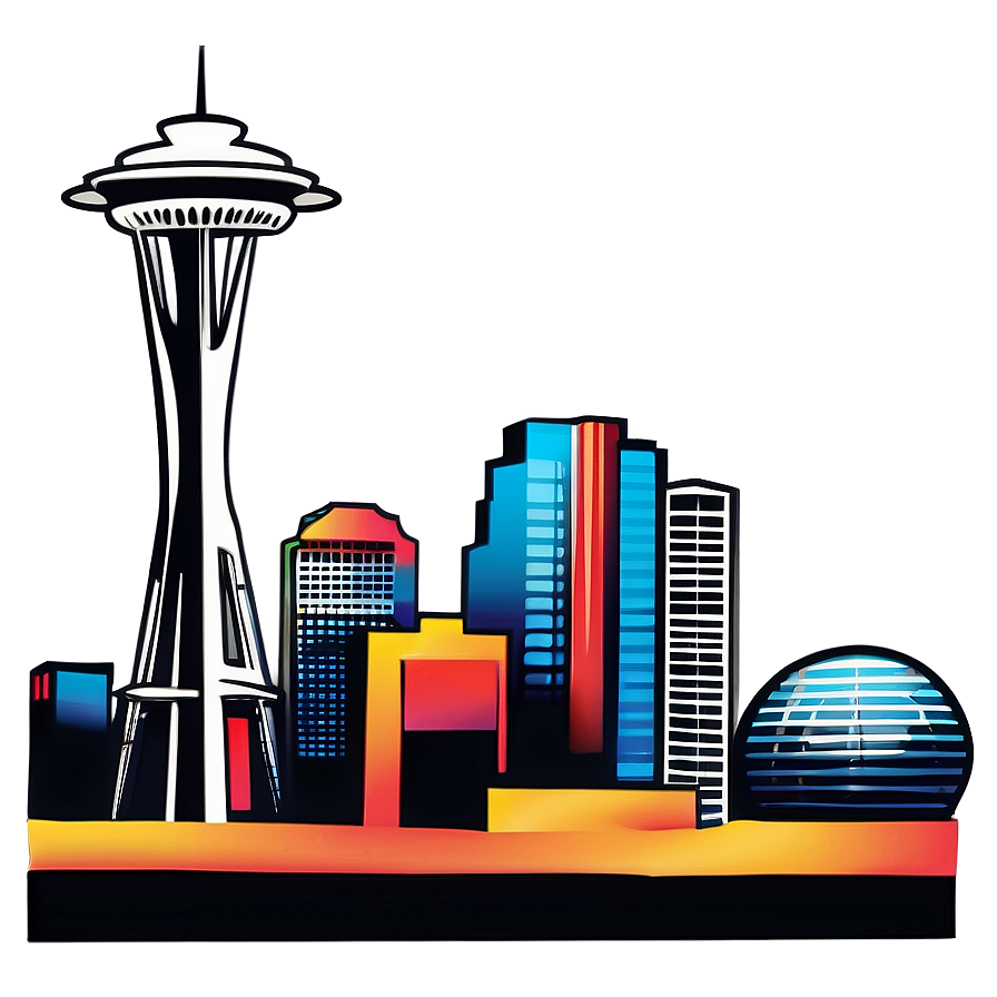 Stylized Seattle Skyline Drawing Png 80