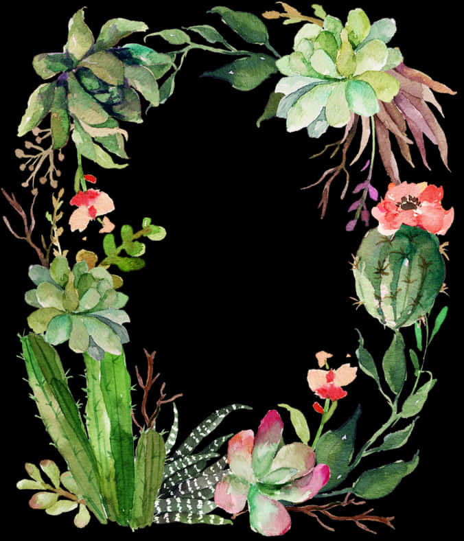 Succulent Watercolor Green Border