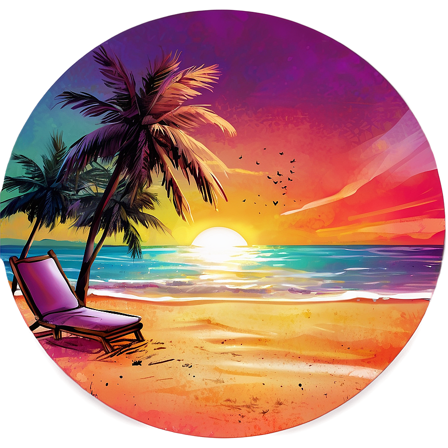 Summer Vibes Sunset Illustration Png 06252024