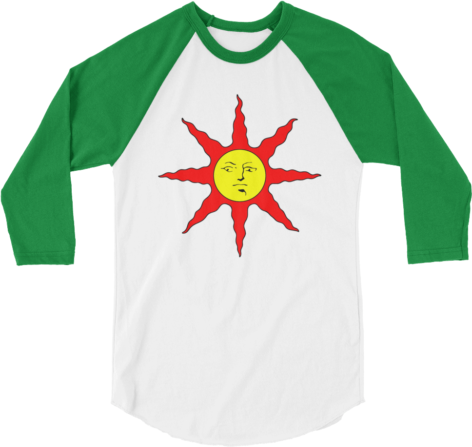 Sun Face Design Green Sleeve Raglan Shirt