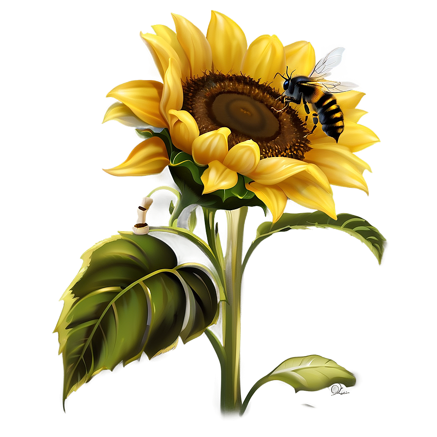 Sunflower With Bees Png Itp