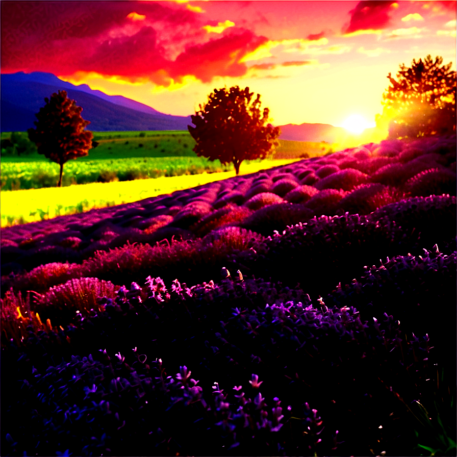 Sunset And Lavender Field Png 67