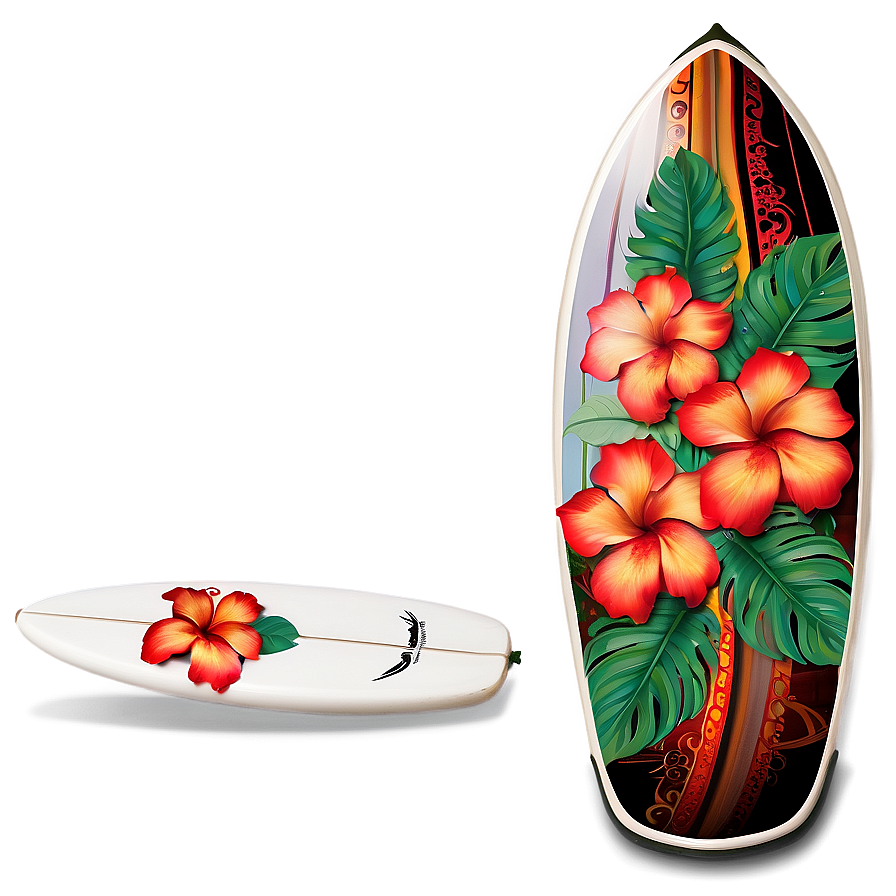 Surfboard With Hibiscus Flowers Png 05242024