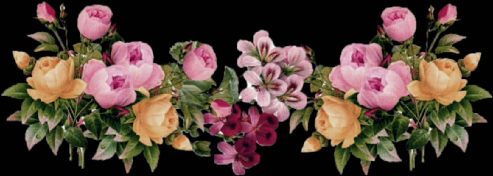 Symmetrical Floral Arrangementon Black Background