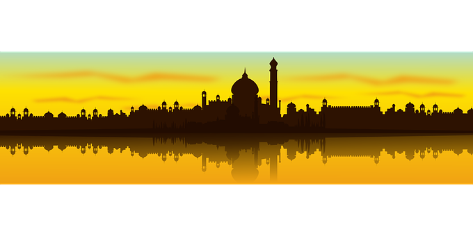 Taj Mahal Silhouette Sunset Reflection