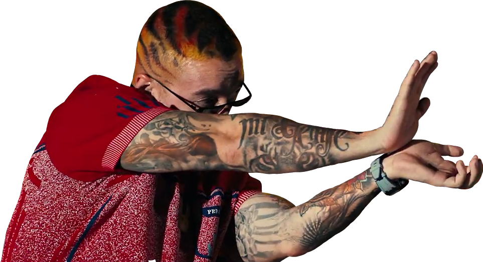 Tattooed Man Dabbing Pose