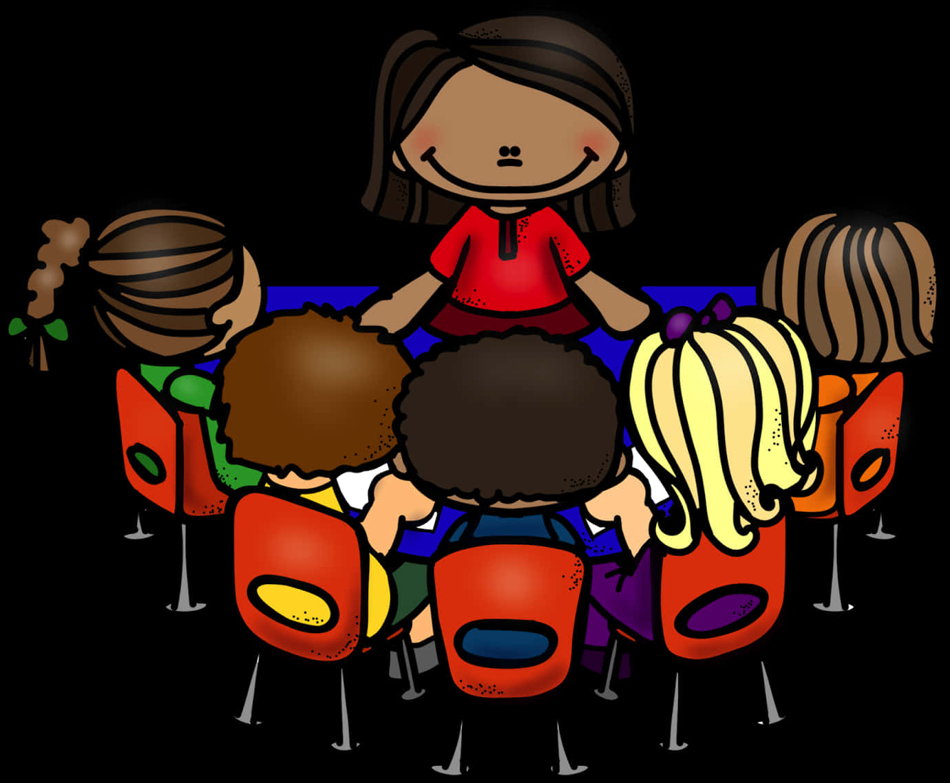 Teacher With Students Cartoon Clipart