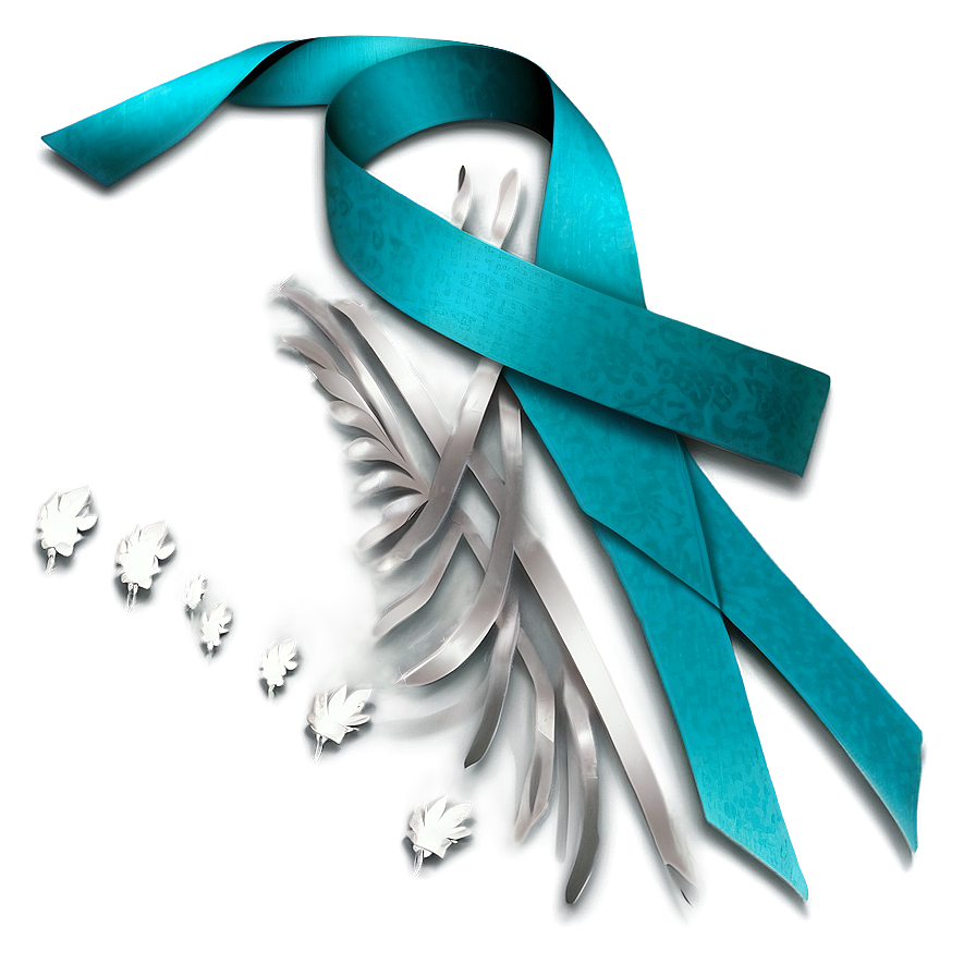 Teal Ribbon For Ovarian Cancer Awareness Png Poo