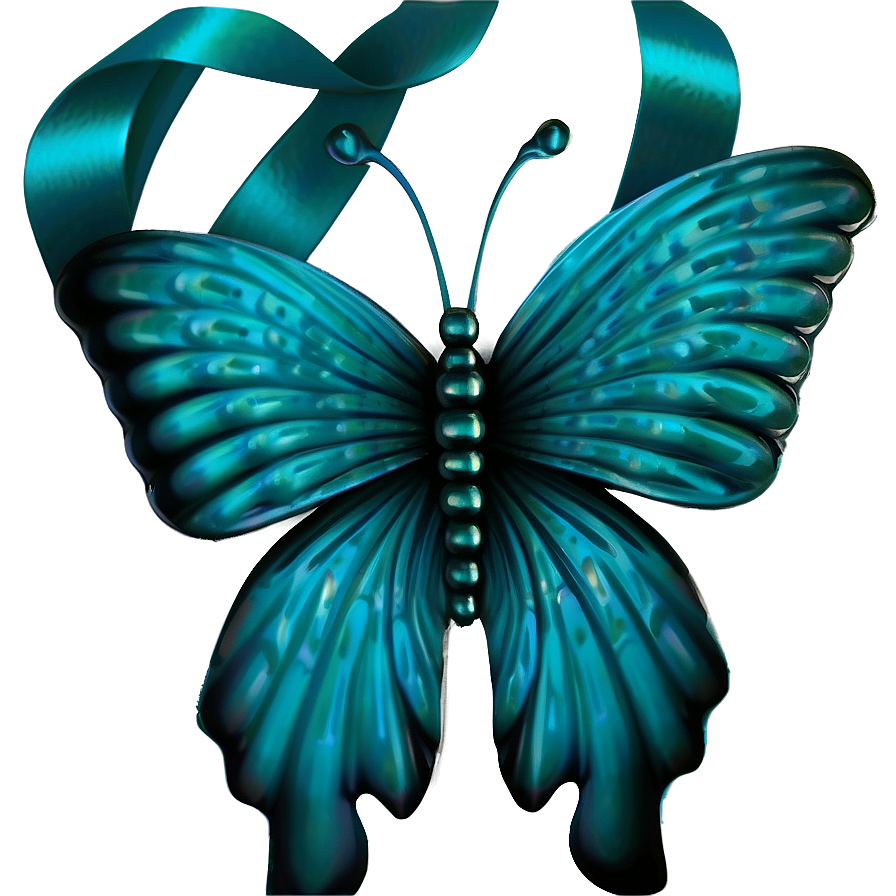 Teal Ribbon With Butterfly Detail Png 12