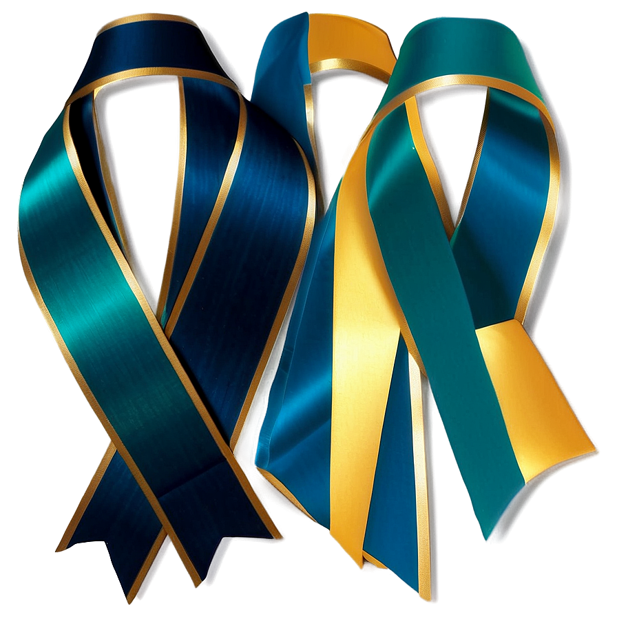 Teal Ribbon With Gold Trim Png Odu1