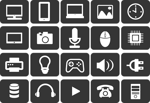 Technology Icons Set Black Background