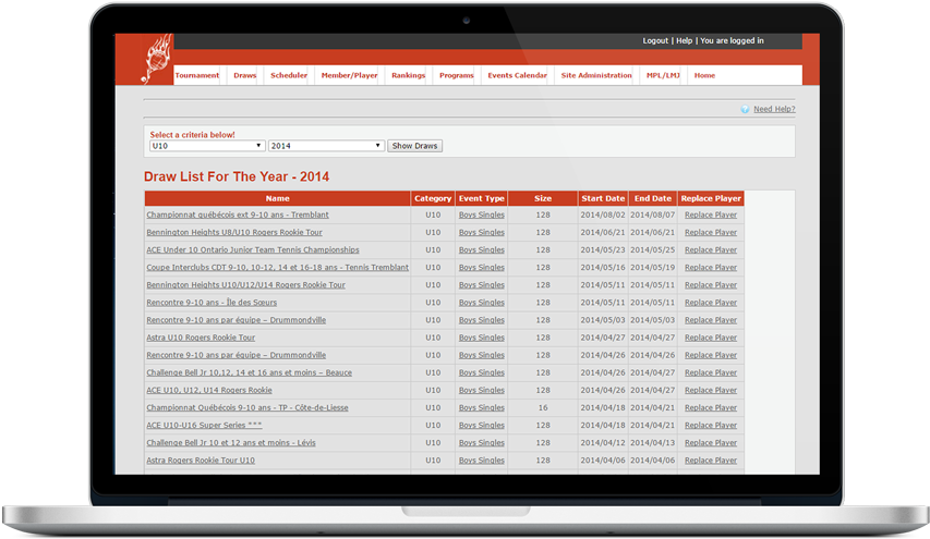 Tennis Tournament Draw List2014