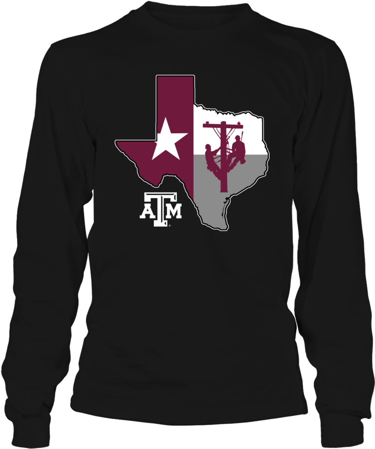 Texas Outline Aggie Maroon Star Long Sleeve Shirt