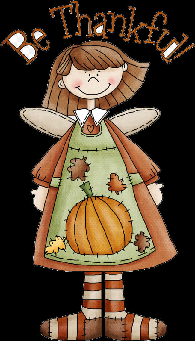 Thankful Girlwith Pumpkin Illustration