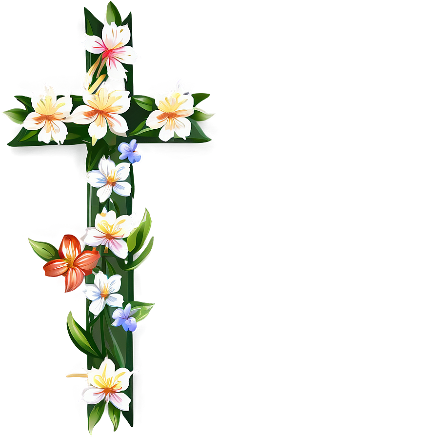 Thin Cross With Flowers Png 06292024