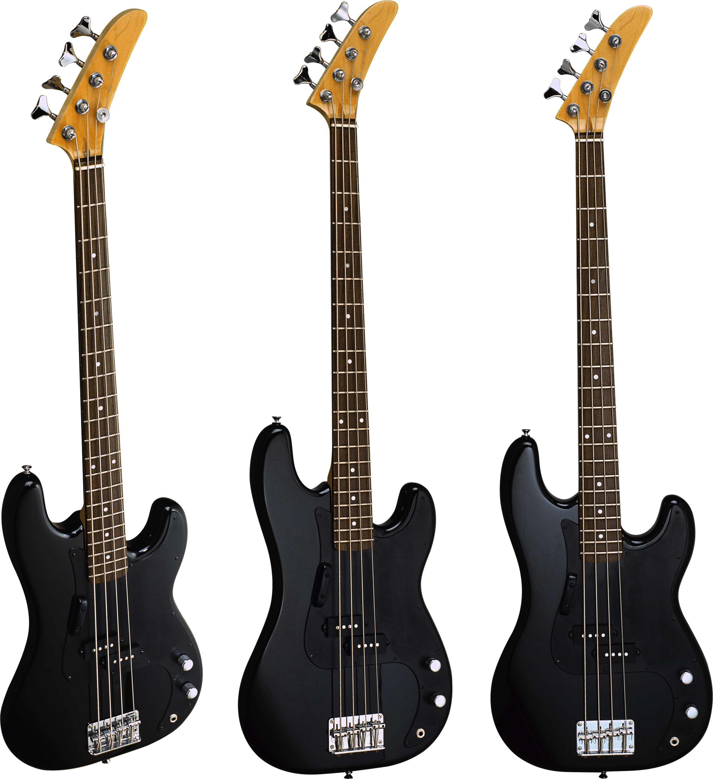 Three Black Bass Guitars