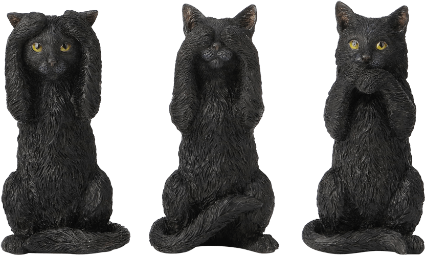 Three Black Cats Posing Statues