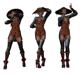 Three Poses Asian Themed Character