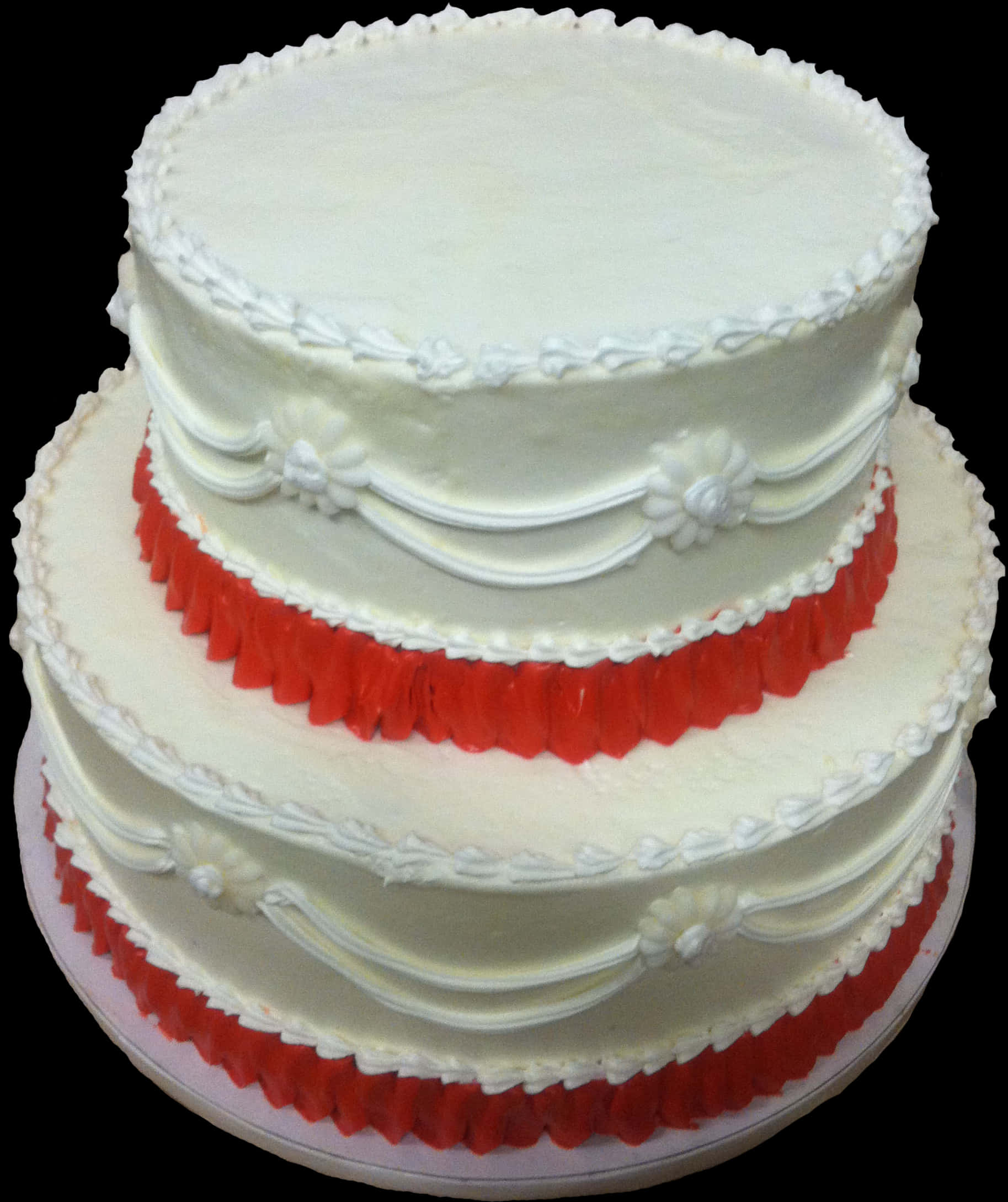 Three Tier Redand White Decorated Cake