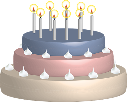 Three Tiered Birthday Cake With Candles