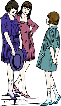 Three Women Standing Conversation Illustration