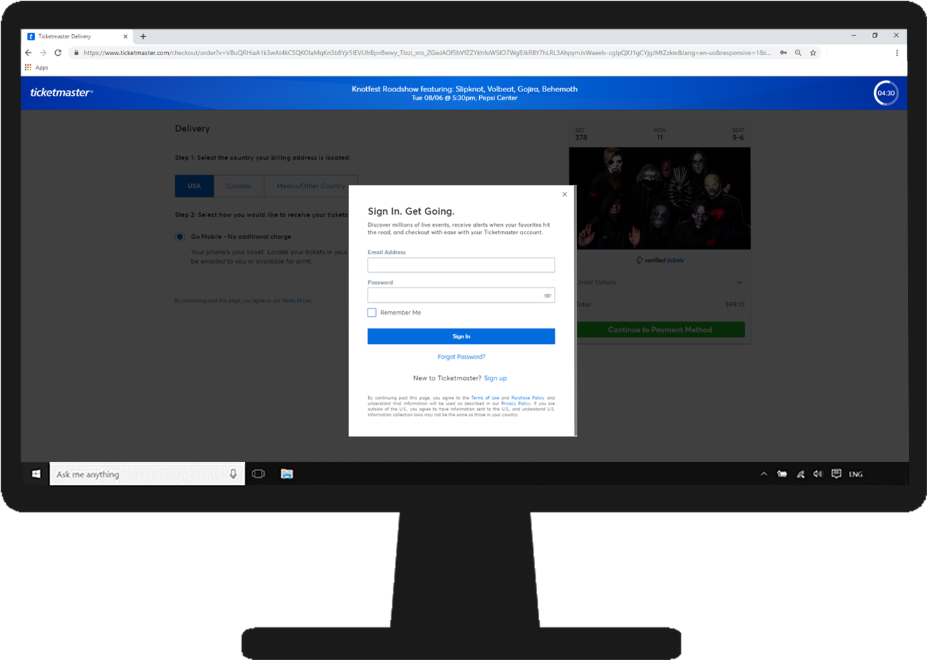 Ticketmaster Checkout Screen