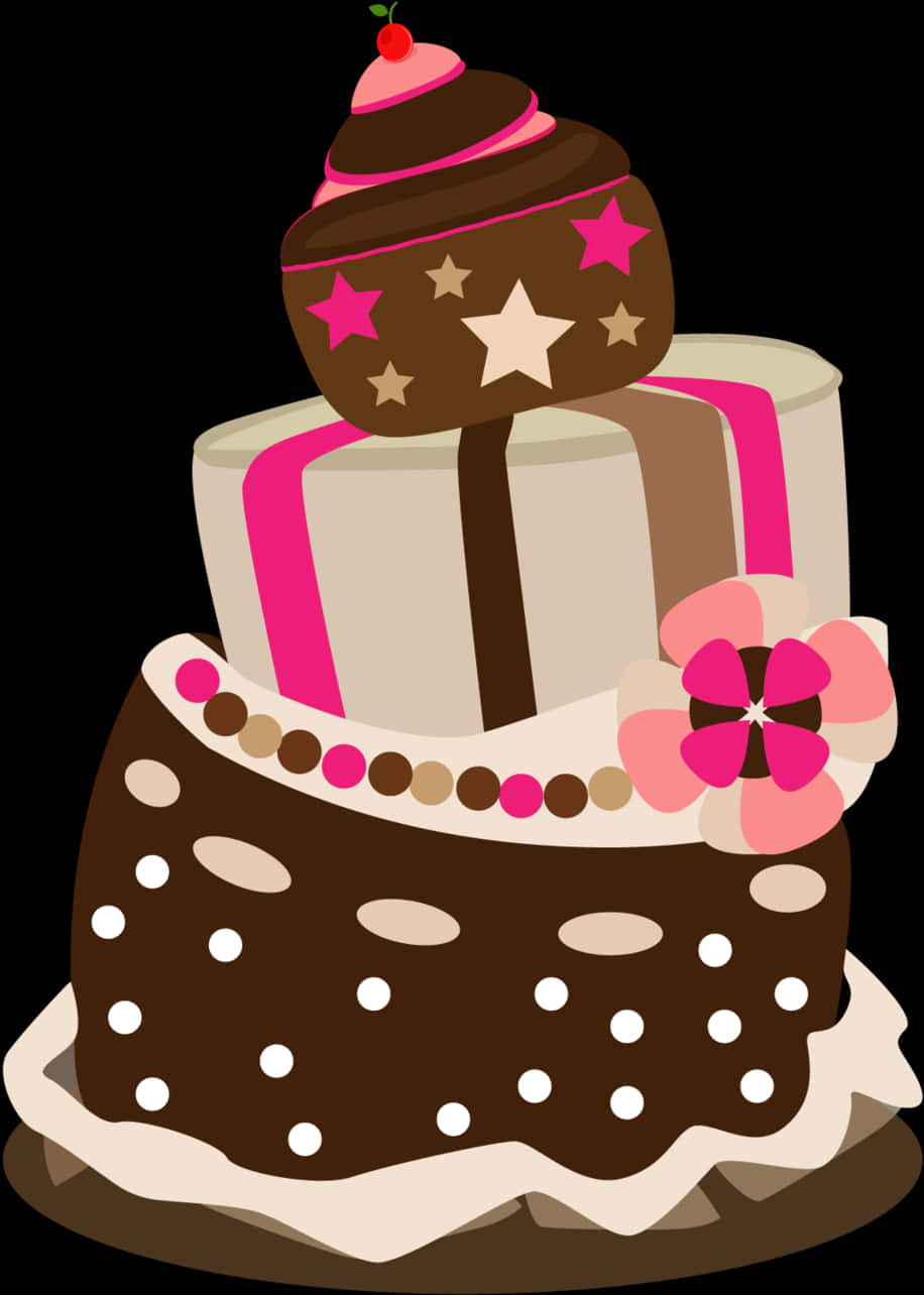 Tiered Chocolate Birthday Cake Illustration